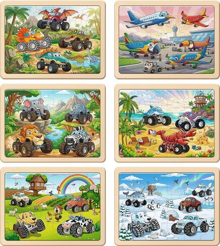 Puzzles for Kids Ages 3-5, Wooden Monster Truck Puzzles for Kids, 24 Piece Wooden Jigsaw Puzzles for Toddlers, Wood Puzzles for Kids Ages 4-6, Easter Basket Stuffers Gifts for Kids in Saudi Arabia