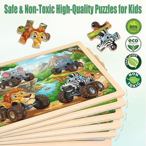 Puzzles for Kids Ages 3-5, Wooden Monster Truck Puzzles for Kids, 24 Piece Wooden Jigsaw Puzzles for Toddlers, Wood Puzzles for Kids Ages 4-6, Easter Basket Stuffers Gifts for Kids in Saudi Arabia