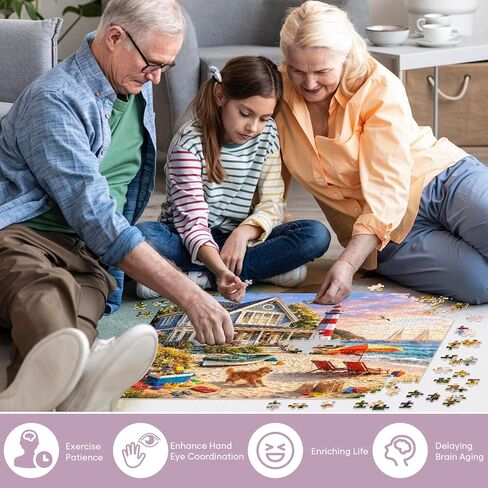 500 Piece Jigsaw Puzzle for Adults, Coastal Lighthouse Beach House Puzzle with Dog Ocean Seaside Scene, Relaxing Vacation Puzzle 500 Piece for Teens Seniors, Thick Pieces No Glare, Gift Family Games in Saudi Arabia