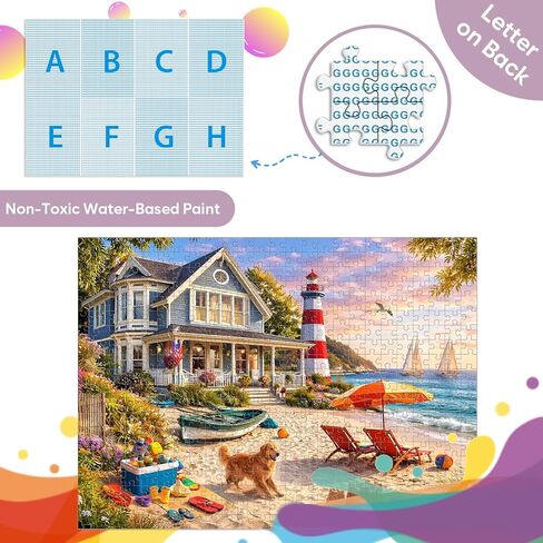 500 Piece Jigsaw Puzzle for Adults, Coastal Lighthouse Beach House Puzzle with Dog Ocean Seaside Scene, Relaxing Vacation Puzzle 500 Piece for Teens Seniors, Thick Pieces No Glare, Gift Family Games in Saudi Arabia
