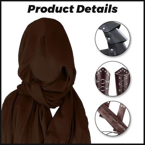 8PCS Medieval Knight Assassin Costume Men Pirate Viking Accessories Half Shoulder Cape Scarf for Halloween Ren Faire in Saudi Arabia