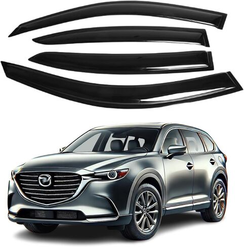 Fits for Mazda CX-9 2016 2017 2018 2019 2020 2021 Smoke Window Visor Set - Sun, Rain, and Vent Protection, 4-Pieces Tape-On Window Deflector Guard Kit in Kuwait