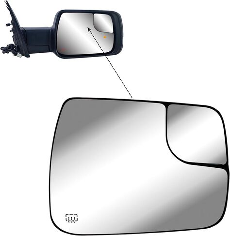 Replacement Passenger Right Side Door Mirror Glass Convex Heated with Convex Small Glass and Back Plate for RAM 1500 from 2019 to 2024 in Kuwait