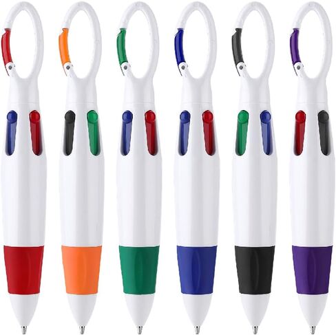 Bewudy 6Pcs Shuttle Pens with Carabiner Clip, 4-in-1 Multicolor Pens Retractable Ballpoint Pens with Buckle Keychain on Top for Nurse Pens Office School Supplies Gifts Party Favors (6 PCS) in Kuwait