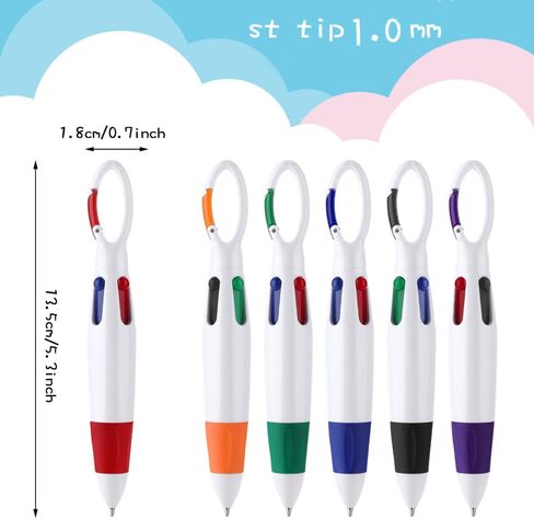 Bewudy 6Pcs Shuttle Pens with Carabiner Clip, 4-in-1 Multicolor Pens Retractable Ballpoint Pens with Buckle Keychain on Top for Nurse Pens Office School Supplies Gifts Party Favors (6 PCS) in Kuwait