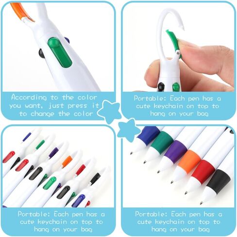 Bewudy 6Pcs Shuttle Pens with Carabiner Clip, 4-in-1 Multicolor Pens Retractable Ballpoint Pens with Buckle Keychain on Top for Nurse Pens Office School Supplies Gifts Party Favors (6 PCS) in Kuwait