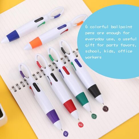 Bewudy 6Pcs Shuttle Pens with Carabiner Clip, 4-in-1 Multicolor Pens Retractable Ballpoint Pens with Buckle Keychain on Top for Nurse Pens Office School Supplies Gifts Party Favors (6 PCS) in Kuwait