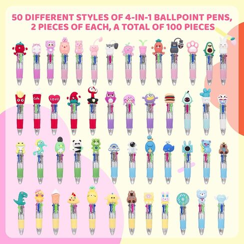 100Pcs Mini Multicolor Pens in One 4-in-1, Cute Pens Bulk for Kids, Delightful Ballpoint Pen Back To School Gifts, Assorted Ink Kawaii Pen in Saudi Arabia