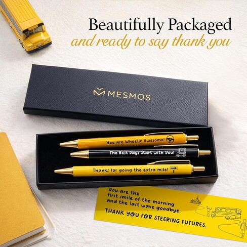 MESMOS 3pcs High End Premium School Bus Driver Appreciation Gifts, Smooth Writing Pens for Men Women, Cute Pens, School Bus Driver Gifts, A Special Thank You Gift for Transport Professionals in Saudi Arabia