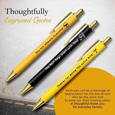 MESMOS 3pcs High End Premium School Bus Driver Appreciation Gifts, Smooth Writing Pens for Men Women, Cute Pens, School Bus Driver Gifts, A Special Thank You Gift for Transport Professionals in Saudi Arabia