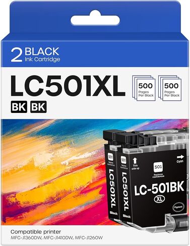 LC501XL Ink Cartridges High Yield Compatible for Brother LC501XL LC501 XL LC501 use with MFC-J1260DW MFC-J1360DW MFC-J1410DW Printer (2 Pack, Black) in Saudi Arabia