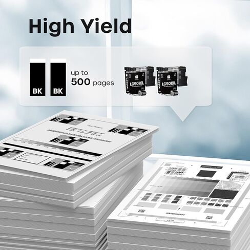 LC501XL Ink Cartridges High Yield Compatible for Brother LC501XL LC501 XL LC501 use with MFC-J1260DW MFC-J1360DW MFC-J1410DW Printer (2 Pack, Black) in Saudi Arabia