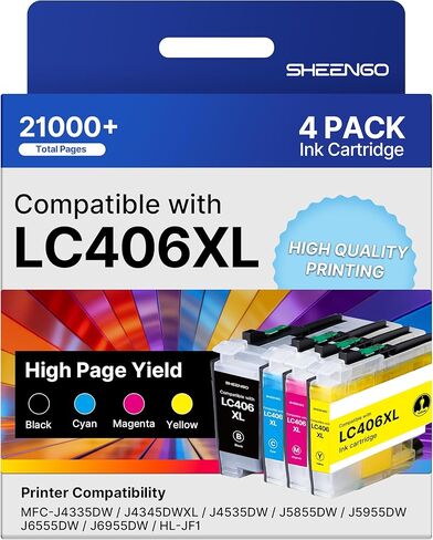 LC406 Ink Cartridges for Brother Printer Replacement for Brother LC406 Ink Cartridges LC406XL High Yield LC 406 for Brother MFC-J4335DW MFC-J5855DW MFC-J6555DW MFC-J4535DW MFC-J6955DW MFC-J4345DW, 4P in Saudi Arabia