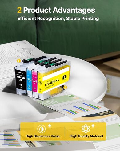 LC406 Ink Cartridges for Brother Printer Replacement for Brother LC406 Ink Cartridges LC406XL High Yield LC 406 for Brother MFC-J4335DW MFC-J5855DW MFC-J6555DW MFC-J4535DW MFC-J6955DW MFC-J4345DW, 4P in Saudi Arabia