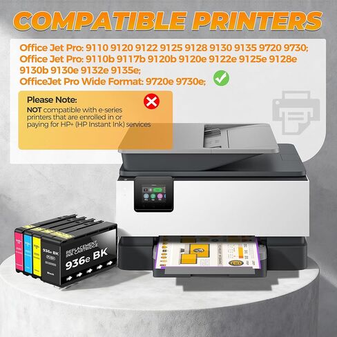 خراطيش حبر 936 936e 4 عبوات (رقاقة جديدة) متوافقة مع OfficeJet Pro 9125e 9135e لـ HP 936 936e 936xl Ink Work for OfficeJet 9122e Pro 9110b 9125e 9128e 9130b 9135e، تنسيق واسع 9720e 9730e in Kuwait