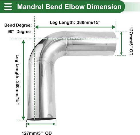 Motoforti 5"OD 90 Degrees Mandrel Bend Elbow Tube Exhaust Bend Pipe 304 Stainless Steel for Car Exhaust System Universal 15" Leg Length Mandrel Bend Pipe Tubing in Kuwait