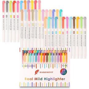 35 Pack Pastel Highlighters, Dual Tip Mild Color Highlighters Assorted Colors, No Bleed Chisel & Fine Tip Highlighter Markers for Bible Journaling, Notes Taking, School Office Supplies in Saudi Arabia