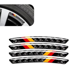 4 PCS Car Wheel Decoration Stripe Sticker, Carbon Fiber Pattern Wheel Center Emblems, Anti-Scratch Wheels protection Decal, Universal for Most Cars (Black & Red) in Saudi Arabia