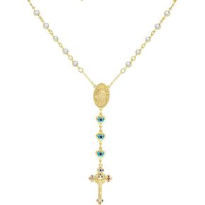 Rosary Necklace for Women Y-Necklace Cross Rosary Bead Necklace Rosario de Oro with Virgin Mary Crucifix Necklaces in Saudi Arabia