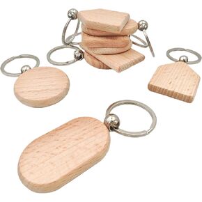 50PCS Wood Engraving Blanks Key Chain，Wood Keychain Blanks，Assorted Unfinished Wooden Key Tag Key Ring for DIY Gift Crafts Christmas Ornaments Laser (50) in Saudi Arabia