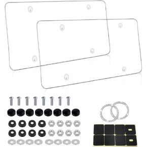 2 Pack License Plate Covers - Clear License Plate Protector, Unbreakable Transparency Plastic Car Tag Cover for Universal Vehicles, Front Rear Fit with Screws & Caps (with Tire Valve Caps) in Saudi Arabia