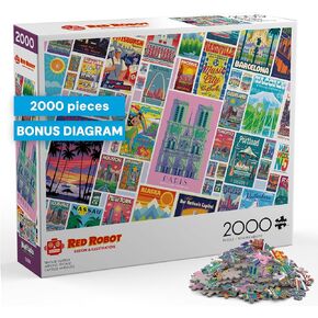 Buffalo Games Red Robot Vintage Posters 2000 Piece Jigsaw Puzzle - Multicolor, 38.5 x 26.5 in - Adult Puzzle - Bonus Poster Included - Precision Cut Pieces in Kuwait