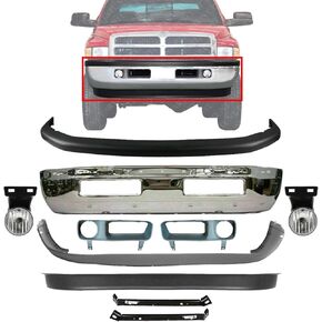 Front Bumper Chrome + Upper & Lower Cover + Valance + Outer Brackets + Fog Lamp Left Driver & Right Passenger Side Direct Replacement For 1994-2001 Dodge Ram 1500/1994-2002 Ram 2500 3500 in Saudi Arabia