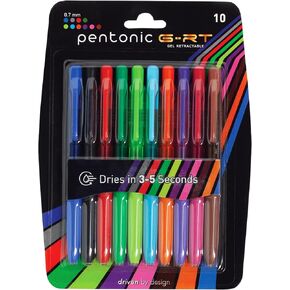 Pentonic GR-T Retractable Gel Pens, 10 Count, 10 Colors, 0.7 mm Fine Point Tip, Ergonomic Grip, Smooth Writing For Journaling, Pens for School & the Office (1016845) in Kuwait