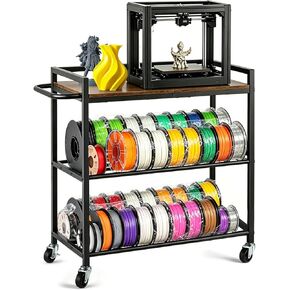 3D Printer Stand with Filaments Storage, 3-Tier Heavy Duty 3D Printer Cart Desk with Wheels, Compact Metal Storage Table for Resin/PLA Consumables, Workshop & Office Brown in Saudi Arabia