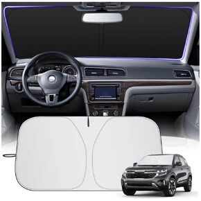 2026 Upgraded Car Windshield Sun Shade 63"X33",Thickened Oxford Cloth Windshield Sunshade Reflects Sunlight & Blocks Heat,Foldable Car Shield Sun Protector Kit with Storage Bag (L (63 x 33 inch)) in Kuwait