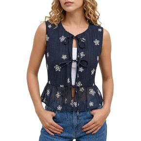CIDER المرأة الأزهار بوهو القمم التعادل الجبهة قطع علوية بدون أكمام كشكش Crewneck الخروج علوي لطيف الصيف عطلة وتتسابق 2026 in Saudi Arabia