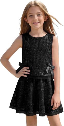 Haloumoning Girls Sequin Skirt Set Kids Sparkly Tank Tops and Flowy A-Line Skirts Skorts Cute Summer Outfits 5-14 Years in Saudi Arabia