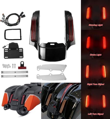 Rear Fender Fascia Extension with LED Running Brake Turn Signal Light Set Fit For Harley Touring Electrac Glide Road King Road Glide Street Glide 2014-2024 (Red Lens) in Kuwait