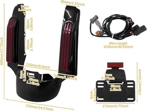 Rear Fender Fascia Extension with LED Running Brake Turn Signal Light Set Fit For Harley Touring Electrac Glide Road King Road Glide Street Glide 2014-2024 (Red Lens) in Kuwait