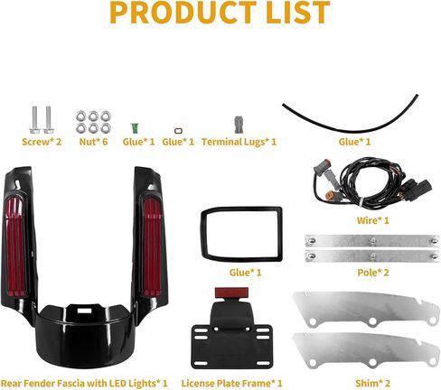 Rear Fender Fascia Extension with LED Running Brake Turn Signal Light Set Fit For Harley Touring Electrac Glide Road King Road Glide Street Glide 2014-2024 (Red Lens) in Kuwait