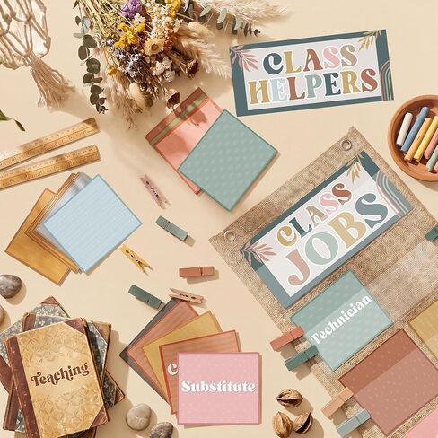 Pasimy Modern Boho Class Jobs Pocket Chart Class Helpers Pocket Chart Classroom Jobs Cards with Clips and Hooks Teacher Helper Bulletin Board Set for Back to School Classroom Teacher Supplies in Kuwait