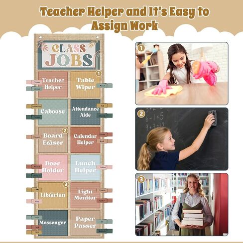 Pasimy Modern Boho Class Jobs Pocket Chart Class Helpers Pocket Chart Classroom Jobs Cards with Clips and Hooks Teacher Helper Bulletin Board Set for Back to School Classroom Teacher Supplies in Kuwait