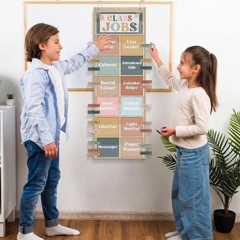 Pasimy Modern Boho Class Jobs Pocket Chart Class Helpers Pocket Chart Classroom Jobs Cards with Clips and Hooks Teacher Helper Bulletin Board Set for Back to School Classroom Teacher Supplies in Kuwait