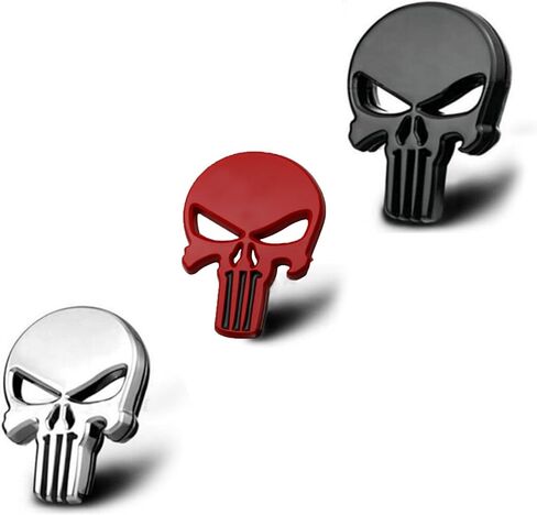 3D Skull Punisher Vehicle Car Sticker,3Pcs Metal Skull Decal Motorcycle Waterproof Decoration Cars Trucks Motorcycle Vehicle (Black&Silver&Red) in Saudi Arabia