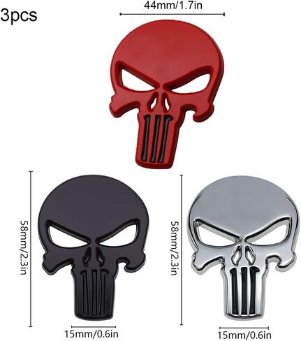 3D Skull Punisher Vehicle Car Sticker,3Pcs Metal Skull Decal Motorcycle Waterproof Decoration Cars Trucks Motorcycle Vehicle (Black&Silver&Red) in Saudi Arabia