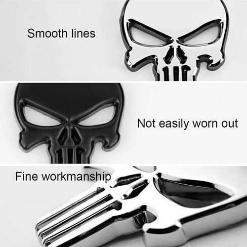 3D Skull Punisher Vehicle Car Sticker,3Pcs Metal Skull Decal Motorcycle Waterproof Decoration Cars Trucks Motorcycle Vehicle (Black&Silver&Red) in Saudi Arabia
