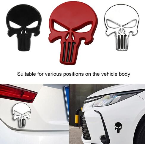 3D Skull Punisher Vehicle Car Sticker,3Pcs Metal Skull Decal Motorcycle Waterproof Decoration Cars Trucks Motorcycle Vehicle (Black&Silver&Red) in Saudi Arabia