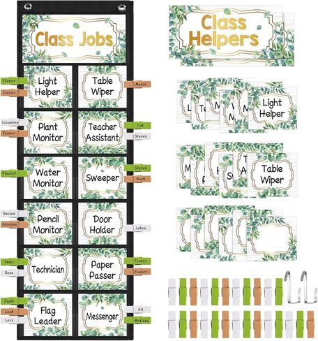 Pasimy Modern Boho Class Jobs Pocket Chart Class Helpers Pocket Chart Classroom Jobs Cards with Clips and Hooks Teacher Helper Bulletin Board Set for Back to School Classroom Teacher Supplies in Kuwait