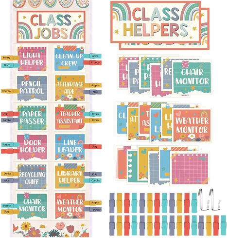 Pasimy Modern Boho Class Jobs Pocket Chart Class Helpers Pocket Chart Classroom Jobs Cards with Clips and Hooks Teacher Helper Bulletin Board Set for Back to School Classroom Teacher Supplies in Kuwait