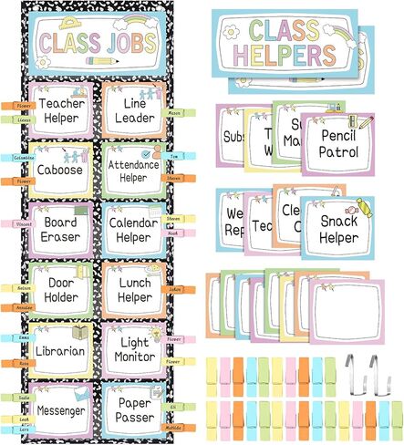 Pasimy Modern Boho Class Jobs Pocket Chart Class Helpers Pocket Chart Classroom Jobs Cards with Clips and Hooks Teacher Helper Bulletin Board Set for Back to School Classroom Teacher Supplies in Kuwait