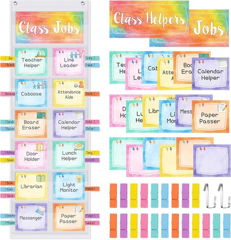 Pasimy Modern Boho Class Jobs Pocket Chart Class Helpers Pocket Chart Classroom Jobs Cards with Clips and Hooks Teacher Helper Bulletin Board Set for Back to School Classroom Teacher Supplies in Kuwait