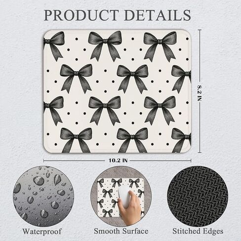 Black Bow Mouse Pad - Black and White Office Supplies Desk Decor, Square Waterproof Non-Slip Rubber Base Bow Gaming Mousepad for Computers Office Accessories 7.9x9.5 Inch in Saudi Arabia
