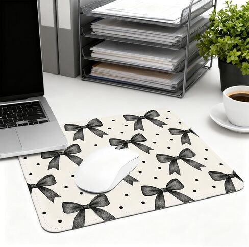 Black Bow Mouse Pad - Black and White Office Supplies Desk Decor, Square Waterproof Non-Slip Rubber Base Bow Gaming Mousepad for Computers Office Accessories 7.9x9.5 Inch in Saudi Arabia