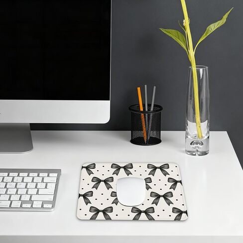 Black Bow Mouse Pad - Black and White Office Supplies Desk Decor, Square Waterproof Non-Slip Rubber Base Bow Gaming Mousepad for Computers Office Accessories 7.9x9.5 Inch in Saudi Arabia