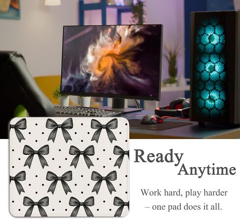 Black Bow Mouse Pad - Black and White Office Supplies Desk Decor, Square Waterproof Non-Slip Rubber Base Bow Gaming Mousepad for Computers Office Accessories 7.9x9.5 Inch in Saudi Arabia
